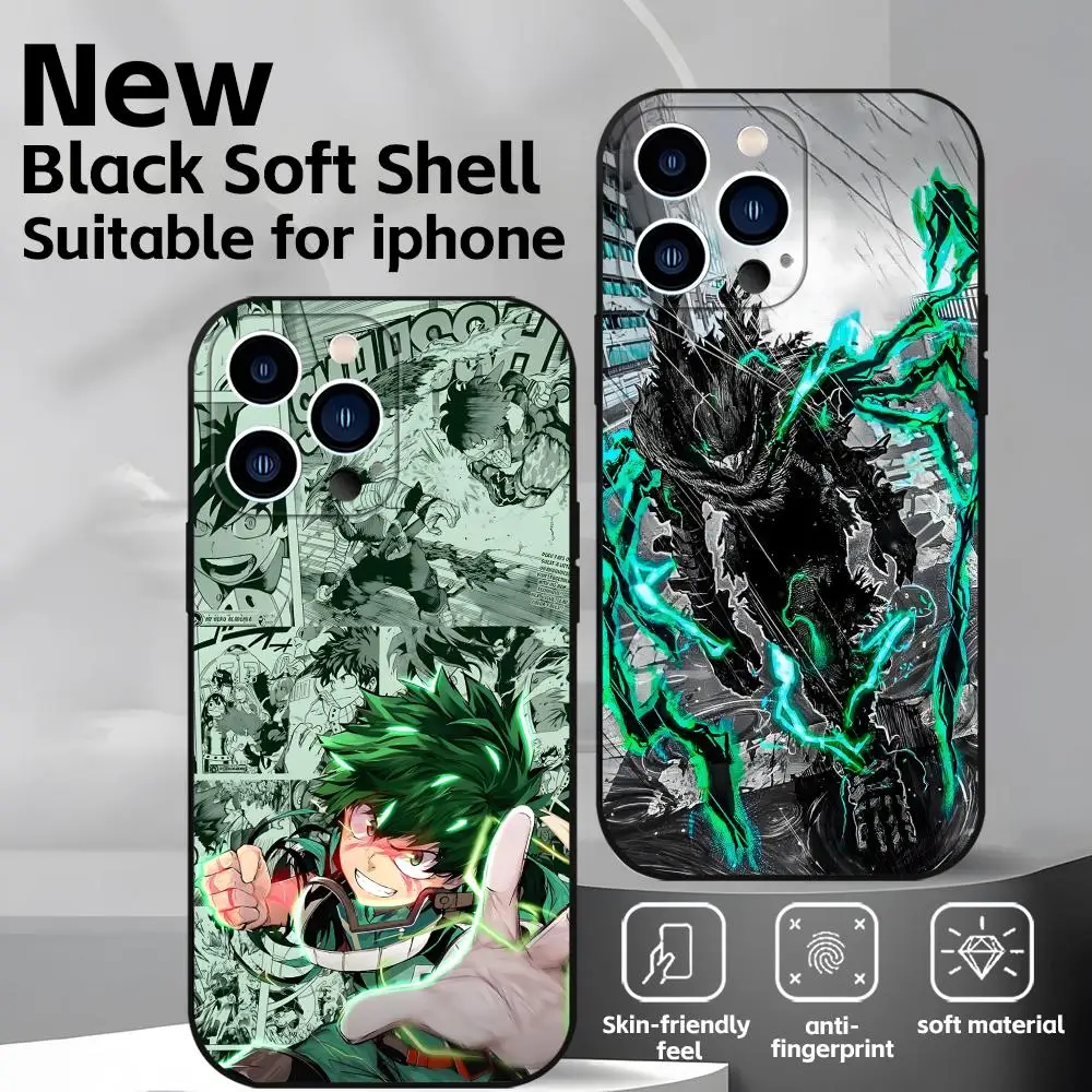 Чехол для телефона Deku My Hero Academia для iPhone 16, 16e 15, 14, 13, 12, 11 Plus Mini Pro Max, мягкий черный противоударный чехол