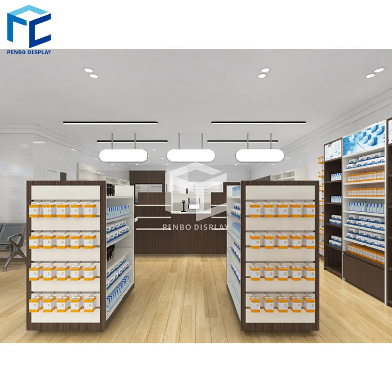 

2025customized.Pharmacy Furniture Interior Wooden Pharmacy Display Cabinet Medical Store Counter Design