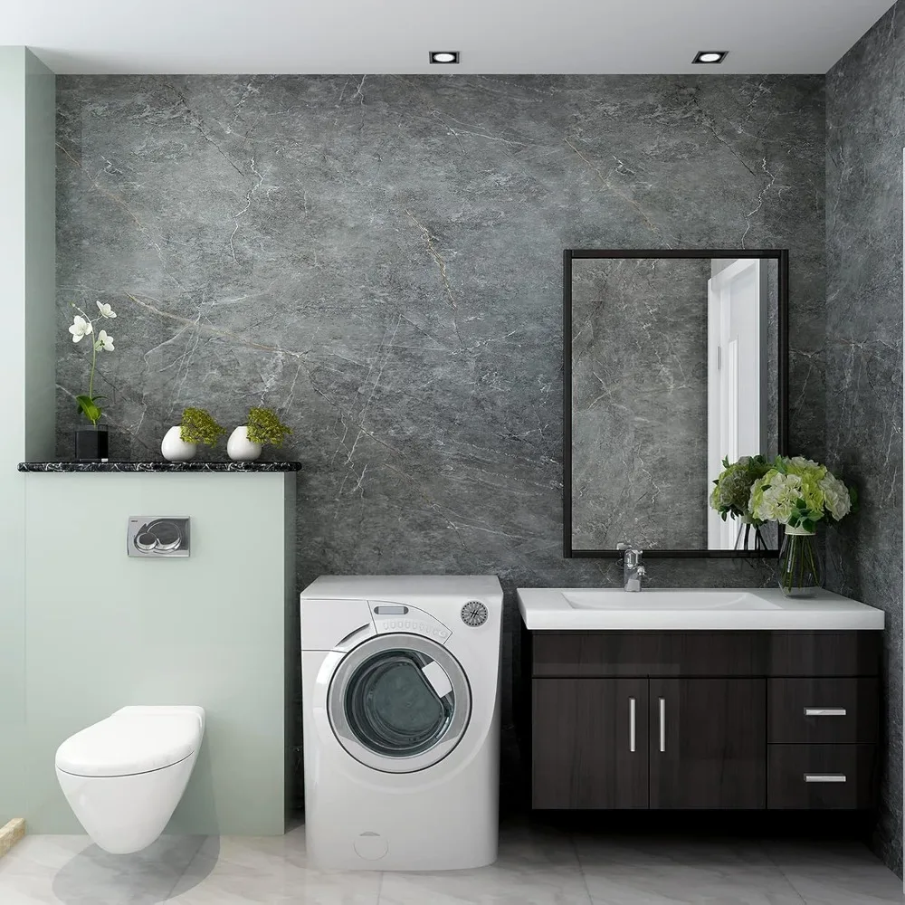 Grande papel de parede com efeito de granito de mármore cinza, 48x197 polegadas, autoadesivo à prova d'água para móveis e papel de contato