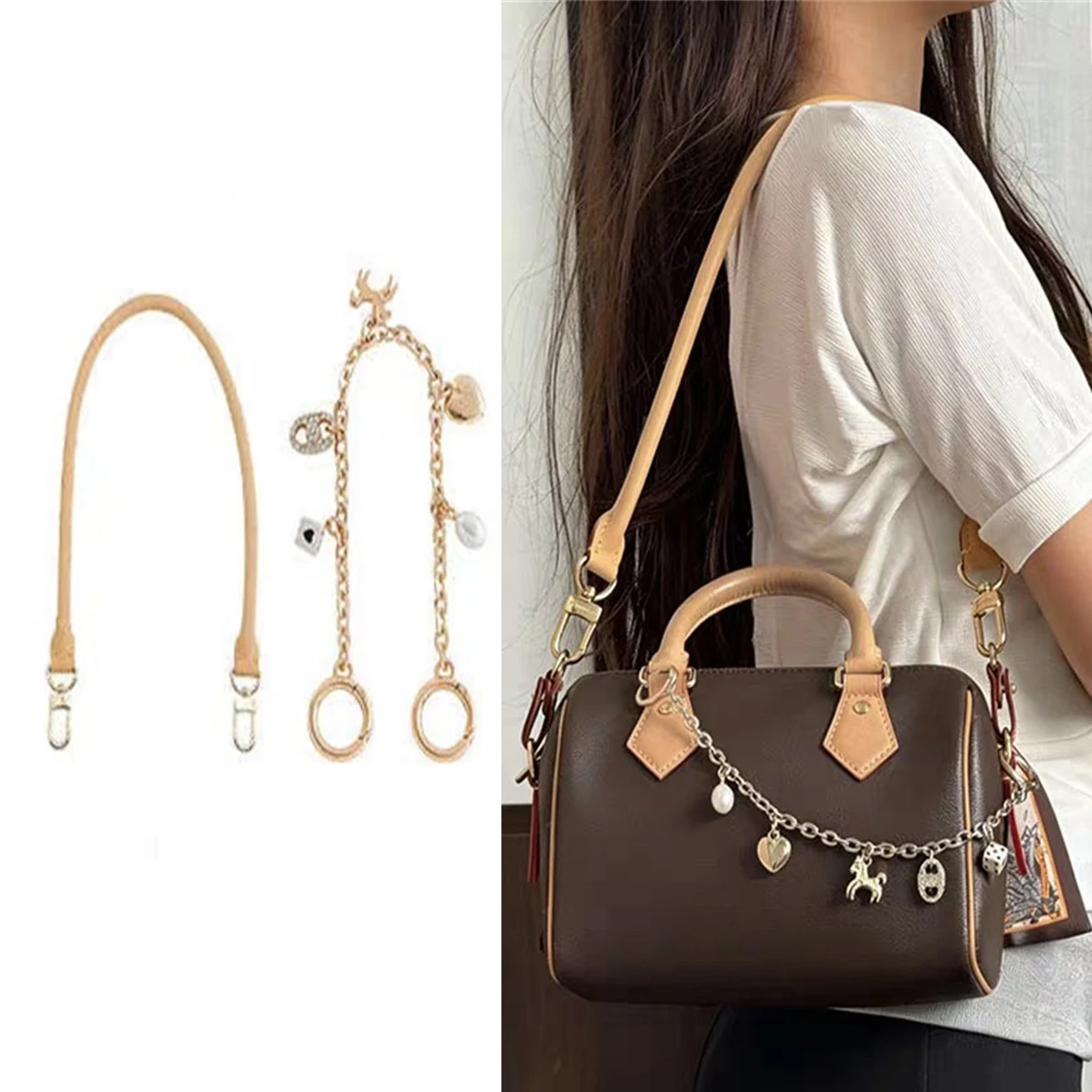 Genuine Leather Shoulder Strap Single Shoulder Underarm Modification Accessories Pillow Decoration Chain Bag Strap for Speedy 20