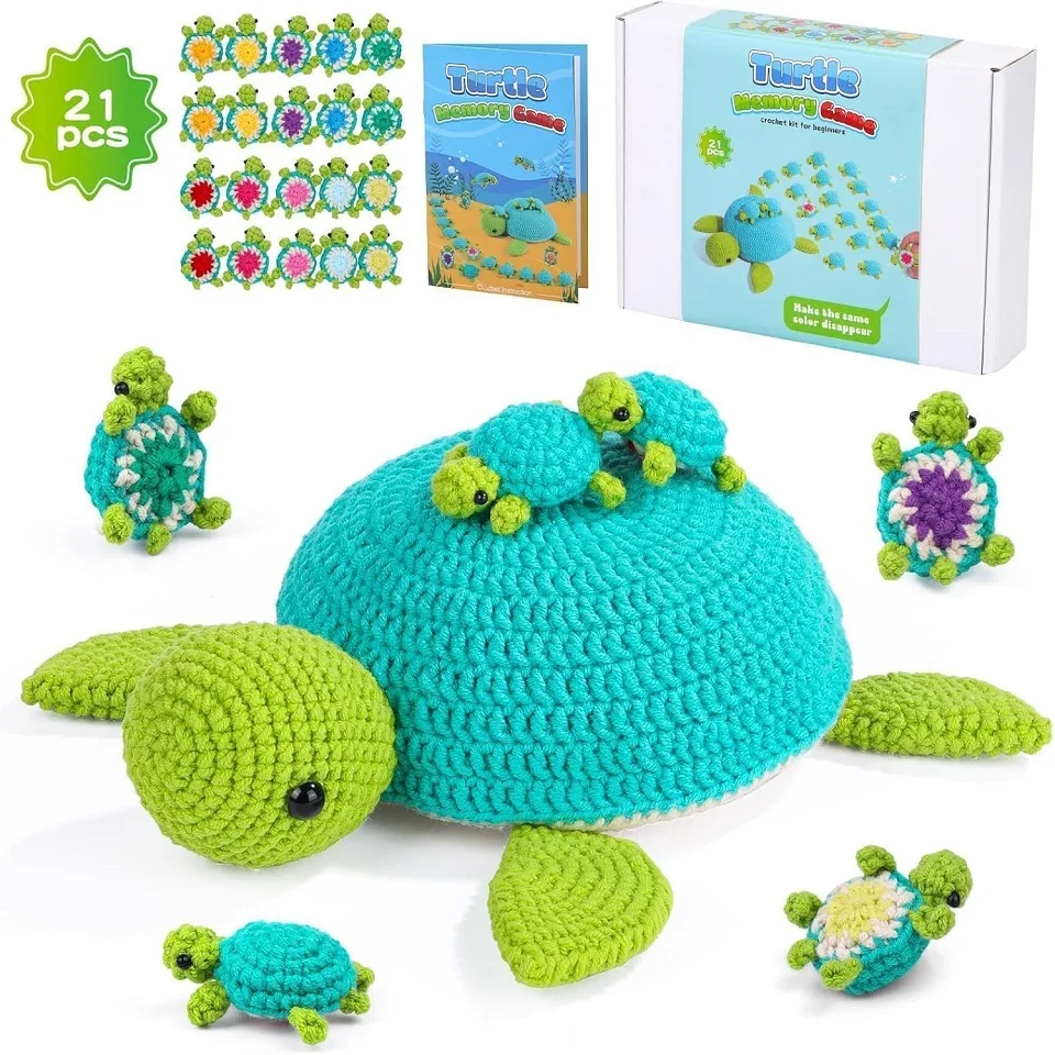 

Семейный набор BUDDUR черепахи для вязания крючком с животными для взрослых, изготовление кукол с инструкциями и иглами для вязания крючком, сделай сам, необработанные материалы