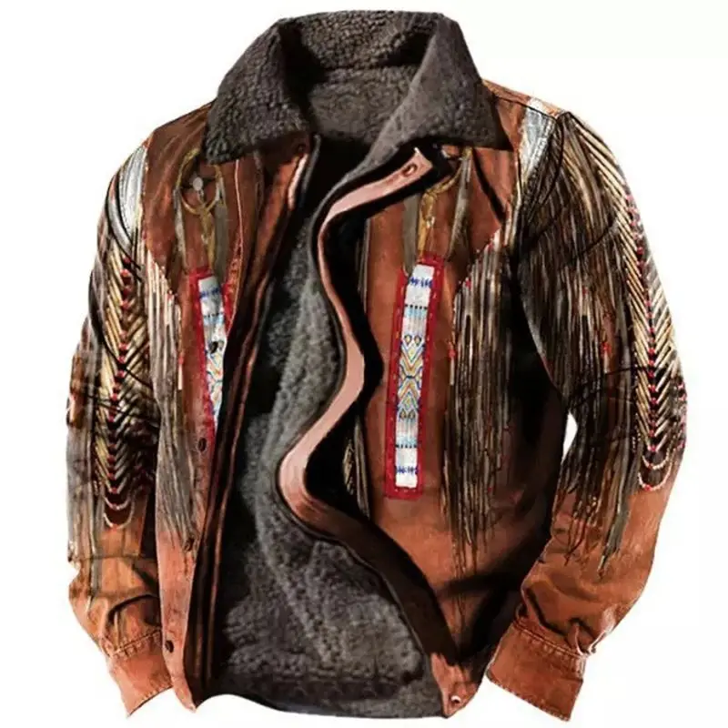 

Loose Collar Printed Cotton Jaet for Men Comfortable Fit Long Sve Autumn Outerwear Casual Sle No Brand Chinese Made