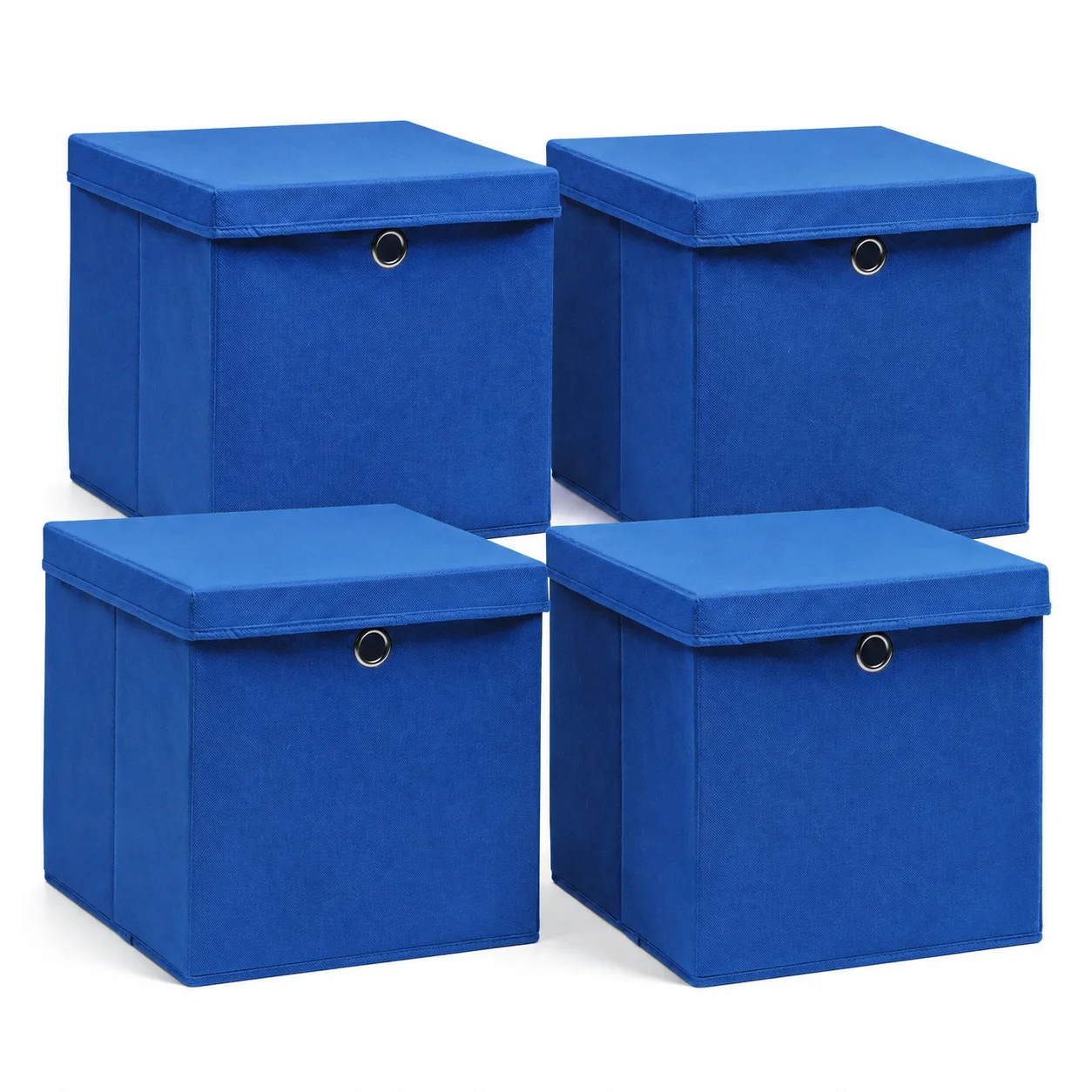 Aufbewahrungsboxen mit Deckeln 4er-Pack 28x28x28 cm Blau, Faltbare Stoff-Organizer-Boxen für Schrank, Regal, Garderobe Organisation