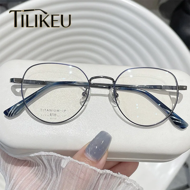 新しい超軽量チタン合金レトロオーバルメガネフレーム女性のためのトレンディな小顔眼鏡フレーム高級韓国スタイル眼鏡