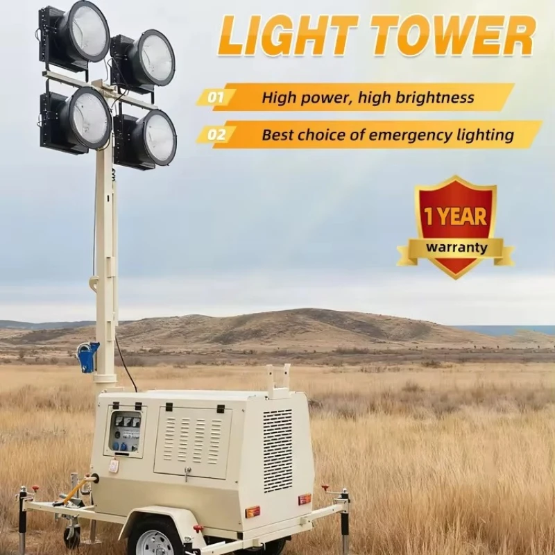 Mobile Lighthouse 9m Large Trailer Lighthouse Construction Light Outdoor Diesel Emergency Lighting Low Maintenance Cost