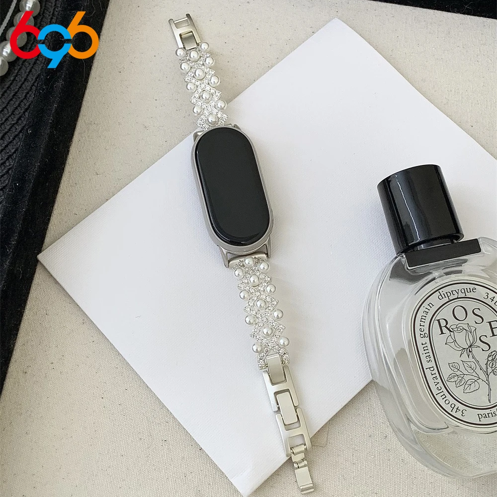 

Lady Pearl Cross Inlaid Diamond Strap Women Luxury Watchband For Xiaomi 8 9 10 8Pro 9Pro Bracelet For Redmi Watch4 5 Straps Girl