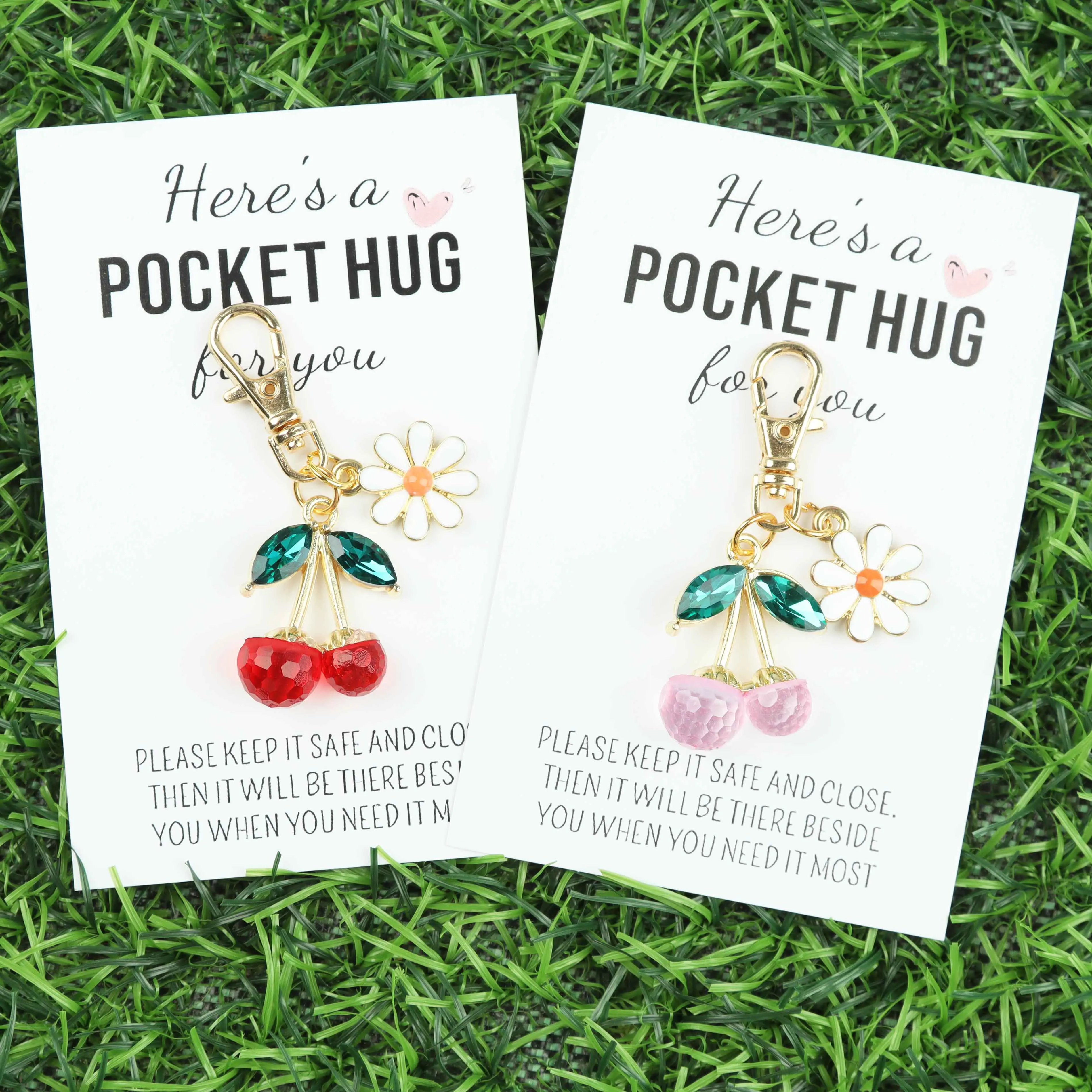 2 Cherry Blossom Keychains, with Accompanying Encouragement Cards, Perfect for Giving to Friends, Mom. The Ideal Gift for a Best Friend, Decorative Bag Pendant.