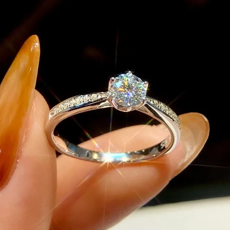 

Dropshipping 925 Sterling Silver Round Cut Lab Diamond GRA 0.5 1 2 Ct Carat Moissanite Ring Women Engagement Fine Jewelry