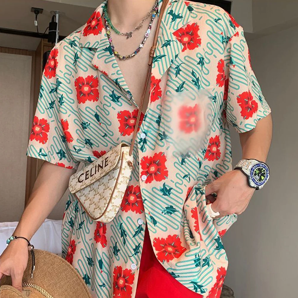 2024 Fashion Flower Shirts Men Hawaiian Shirt Printing Summer Vacation Beach Lapel Short Sleeve Streetwear Genderless Clothing