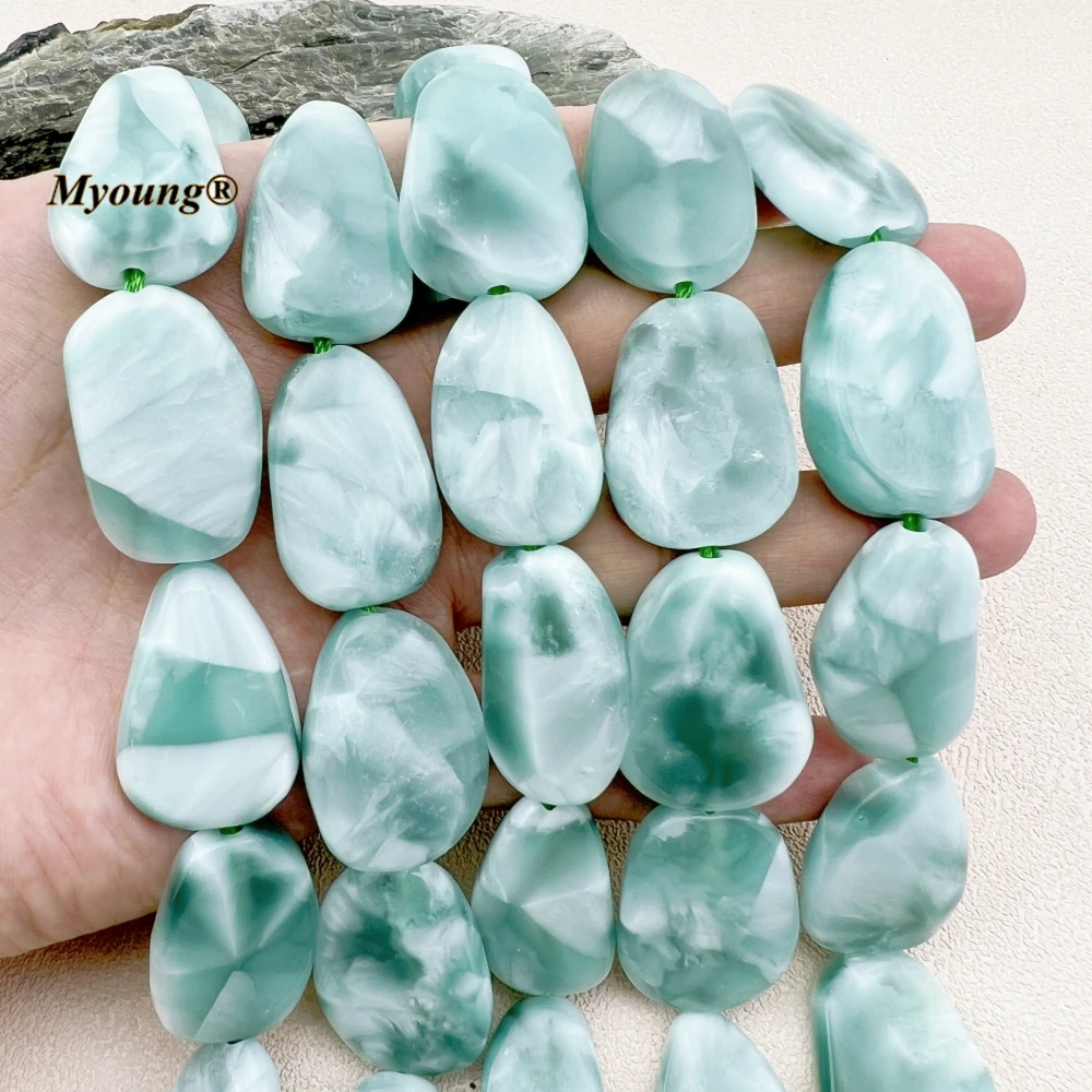 Large Freeform Natural Green Angelite Stone Slice Pendant Beads MY230859