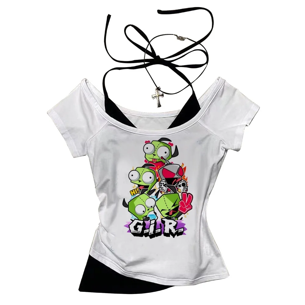 Invader Zim Crop-Top Mädchen Cutecore Dollette Scene Jojifuku Top T-Shirts Baddie Y2K Gothic Party Cutecore – Detail 5
