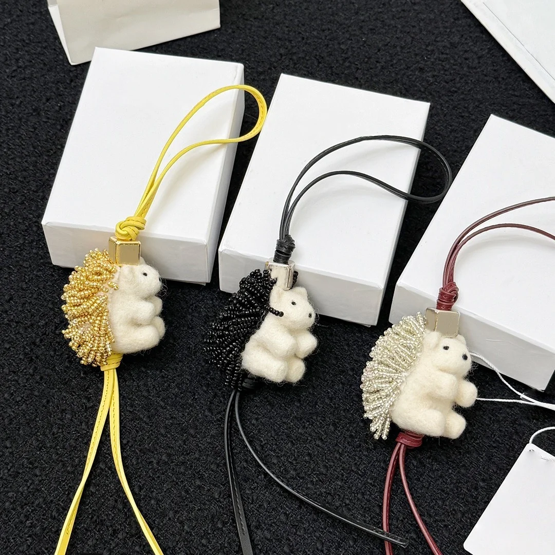 Handmade wool felt hedgehog pendant with adjustable leather drawstring for fashionable handbag accessories keychain decorations