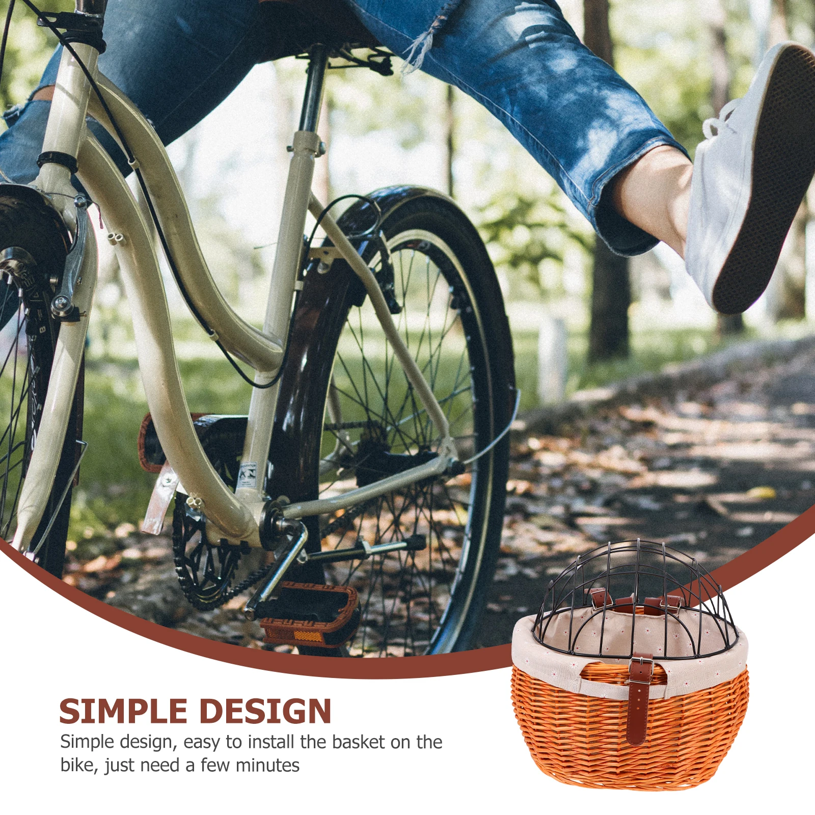 

1pc Sturdy Rattan Woven Bike Basket Durable Front Storage Basket Removable Pet Carrier For Cycling Lovers Bicycle Accessory