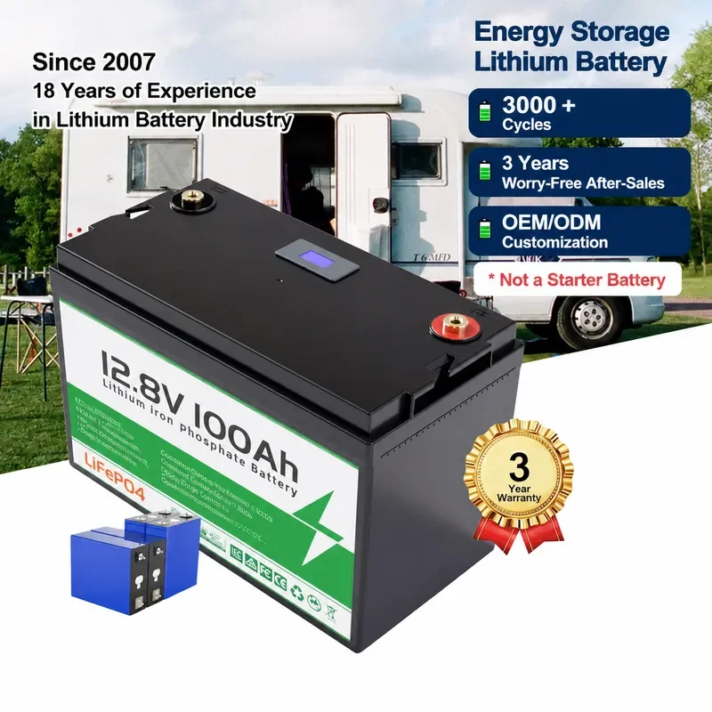 for 12V 24V 100Ah Lithium Iron Phosphate Battery Energy Storage for RV Direct Supply Replace Lead Acid Battery Long Life