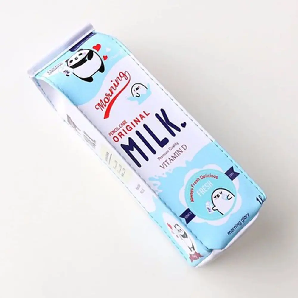 

Creative Kawaii Big Storage Cartoon Morning Milk Waterproof School Stationery Pencil Box Fruit Milk Carton Pen Bag Pencil Case