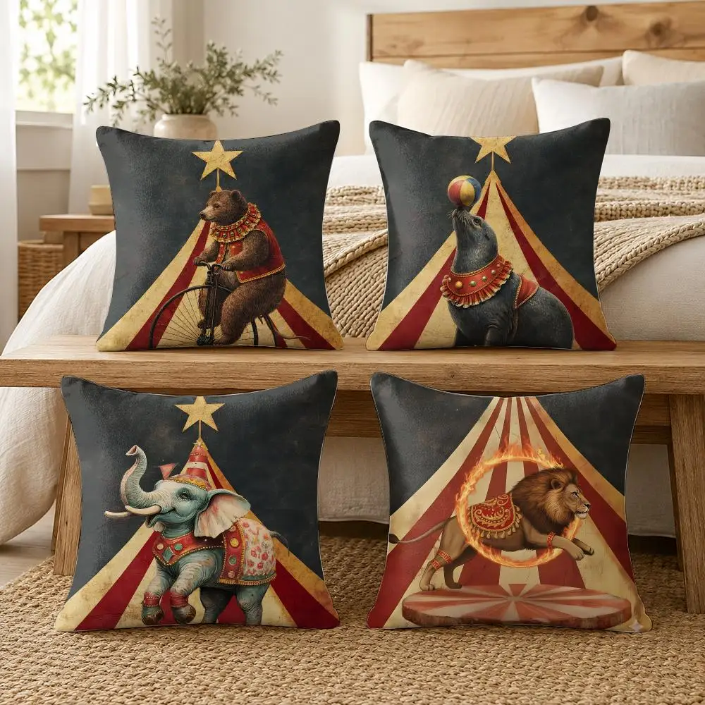 Carnival Circus Cushion Cover Soft Short Plush Pillow Cases Hidden Zipper Cutecore Sofa Bedroom Home Decor Gift
