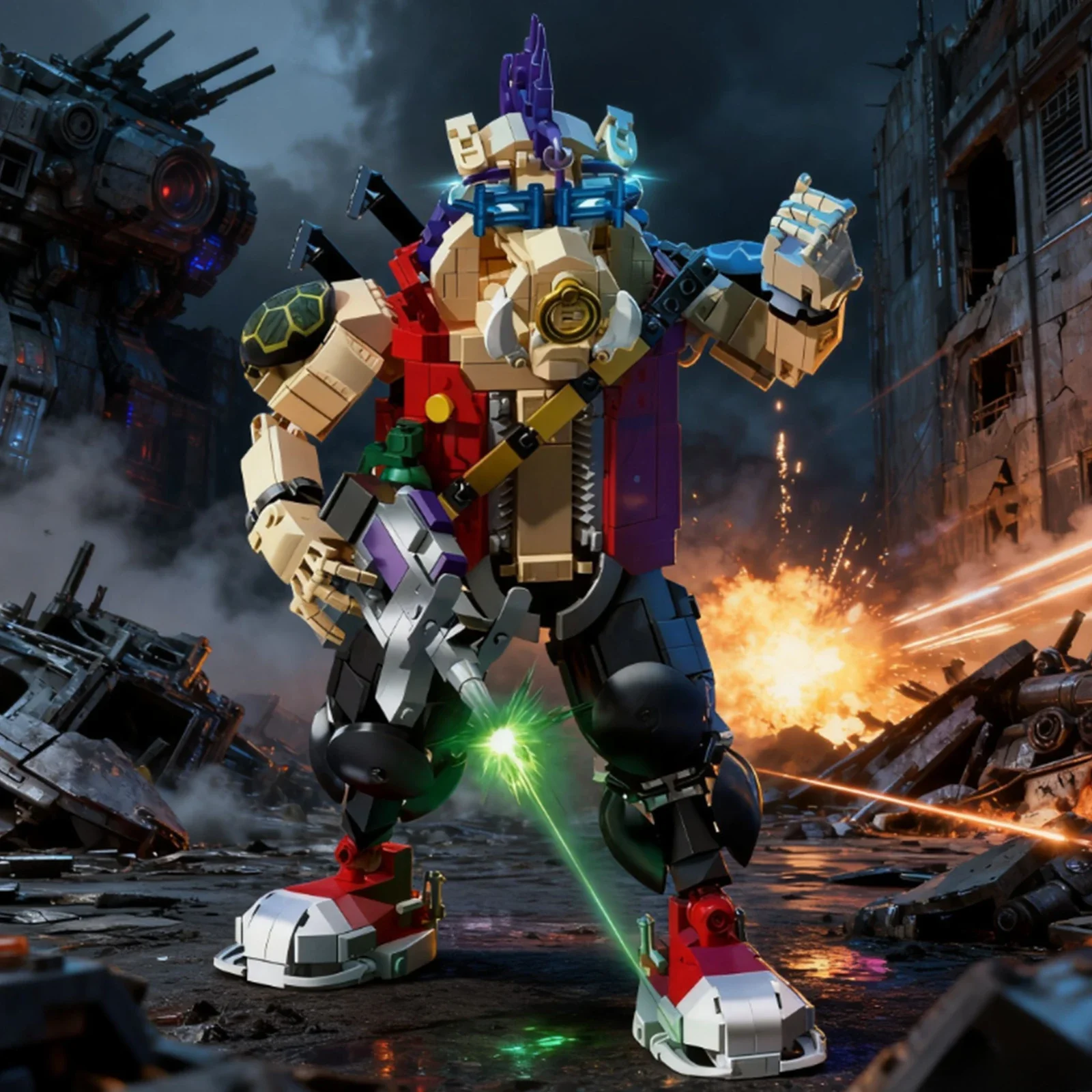 DK2031 Wild Boar Warrior Model with Gun Accessories Building Blocks Animated Figure Model Ornaments Toys Holiday Gifts 802PCS