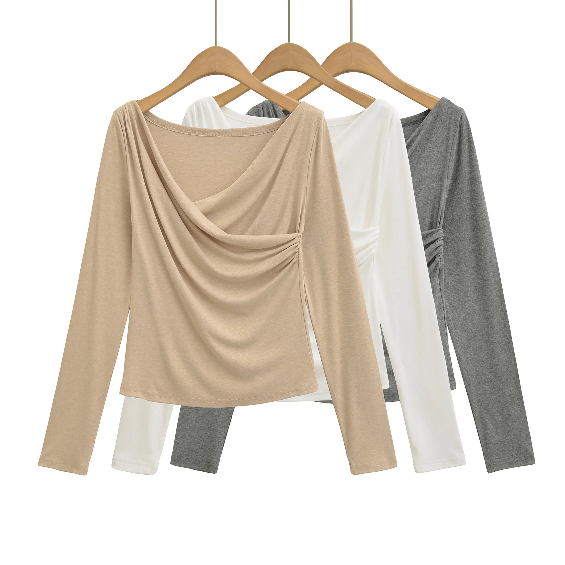Spicy Girl Swing Collar Waist Cinching Ruched Slimming Long Sleeve Base Shirt Women Autumn 2025 New Inner T-Shirt Small Top 4UC7