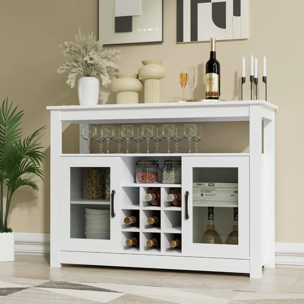 Wine Liquor Bar Buffet Cabinet,Buffet Sideboard,Freestanding Buffet Storage Cabinet with Removable Wine Rack and Glass Doors