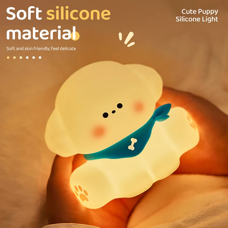 

C2 Cute Soft Silicone Dog Night Light Dimmable Nursery Portable Sleeping Nightlights Bedside Lamp for Baby Kids Gift Decor Home