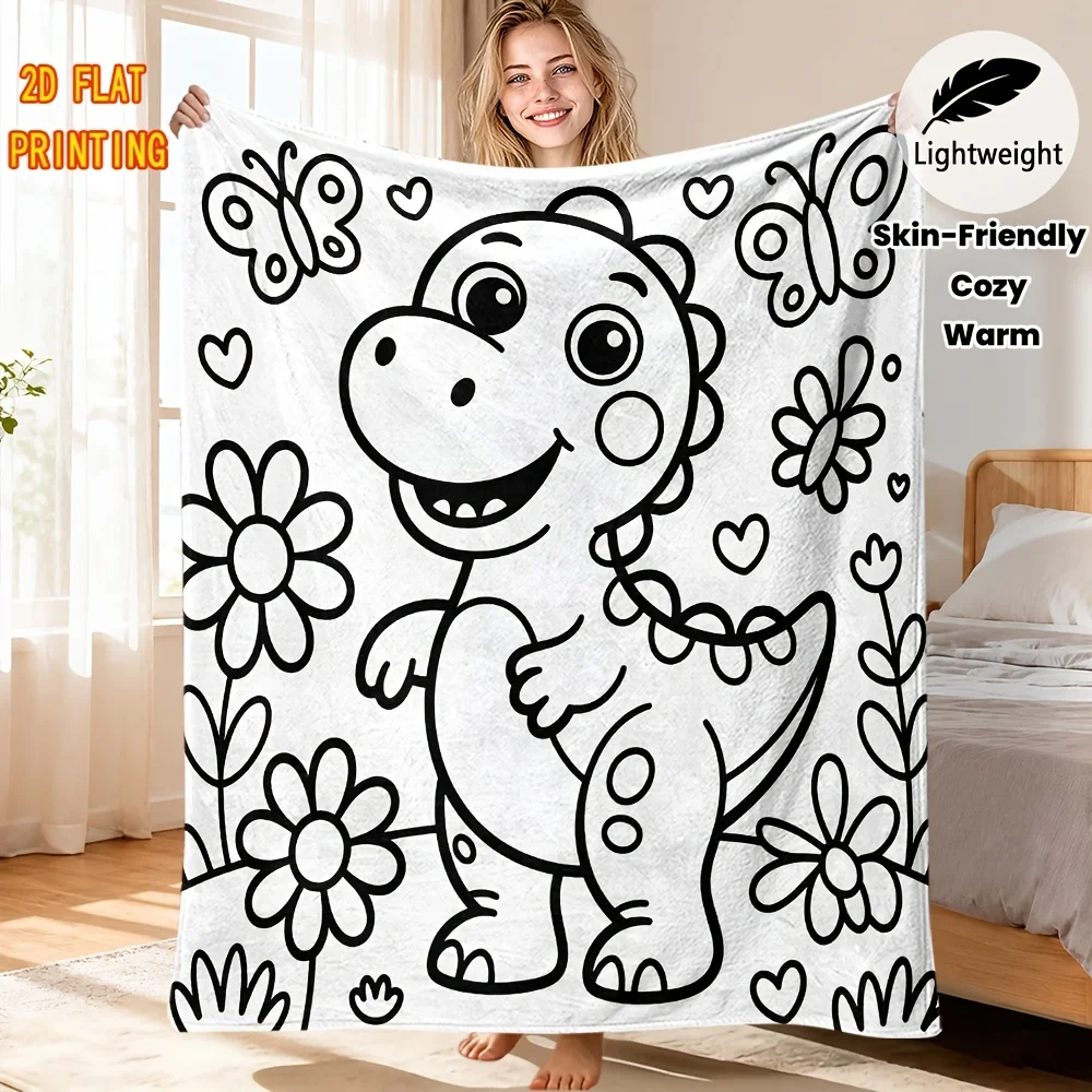 Washable Velvet Coloring DIY blanket, Cartoon Space Animal Doodle Blanket for Kids Adults Parent-child Art Activity Home Throw