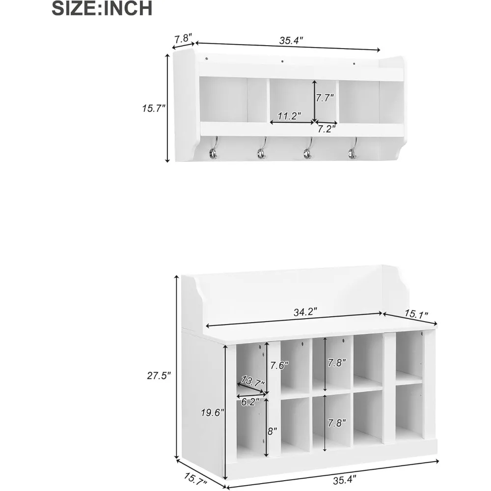 Regulowana, ścienna szafka na buty z haczykami do organizacji przedpokoju i garderoby, w kolorze białym.