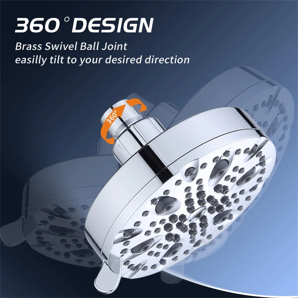 Adjustable 9 Setting Overhead Shower Head Chrome Finish Water Saving 1.75 GPM Flow Restrictor For Standard G1/2 Pipes