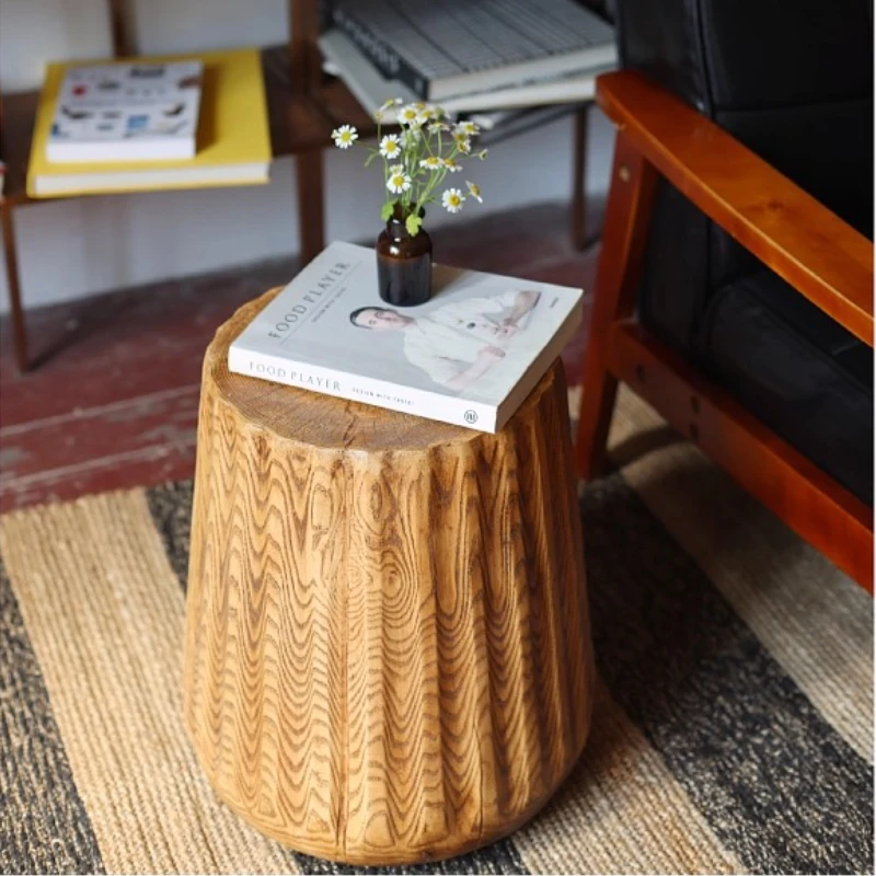 Imitation Wood Grain Side Table Minimalist End Table Artistic Modern Coffee Desk for Living Room Multi-Functional Bedside Stools