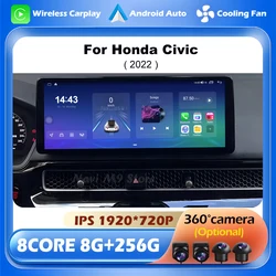 Wireless CarPlay Android14 For Honda Civic 2022 Auto Radio Car intelligent system Navigation GPS 4G WIFI Bluetooth 12.3