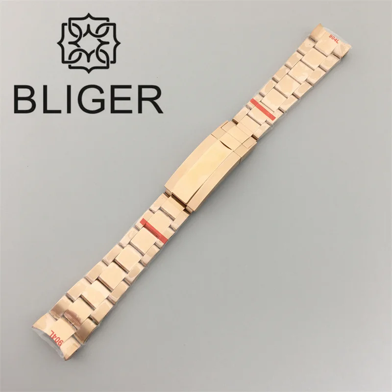 BLIGER 20mm Oysters Watch Braclete 904L Solid Stainless Steel Folding Buckle Glide Lock Mens Strap Suitable for 40mm41mm Case