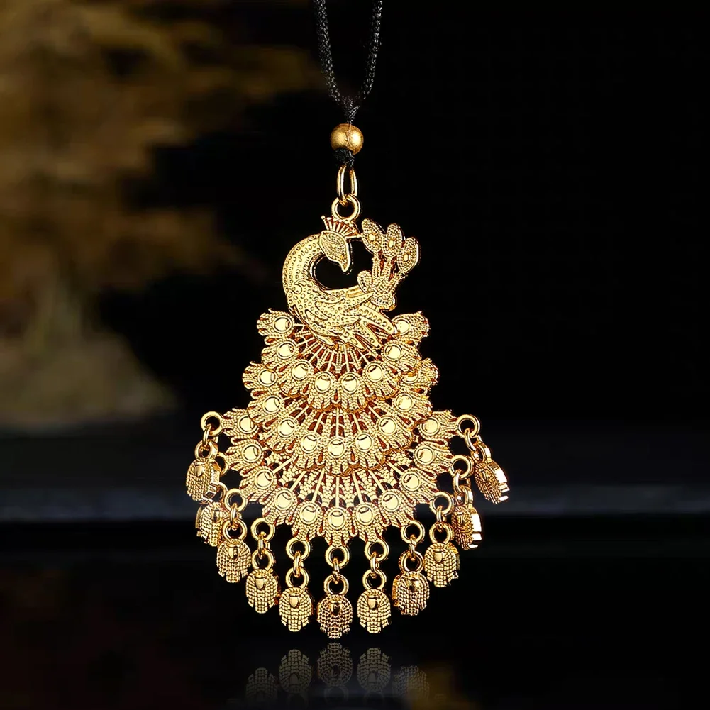 

Кулон с павлином Феникса, винтажное медное ожерелье, ювелирные изделия золотого тона, женский эффектный аксессуар, культурный этнический подарок на удачу