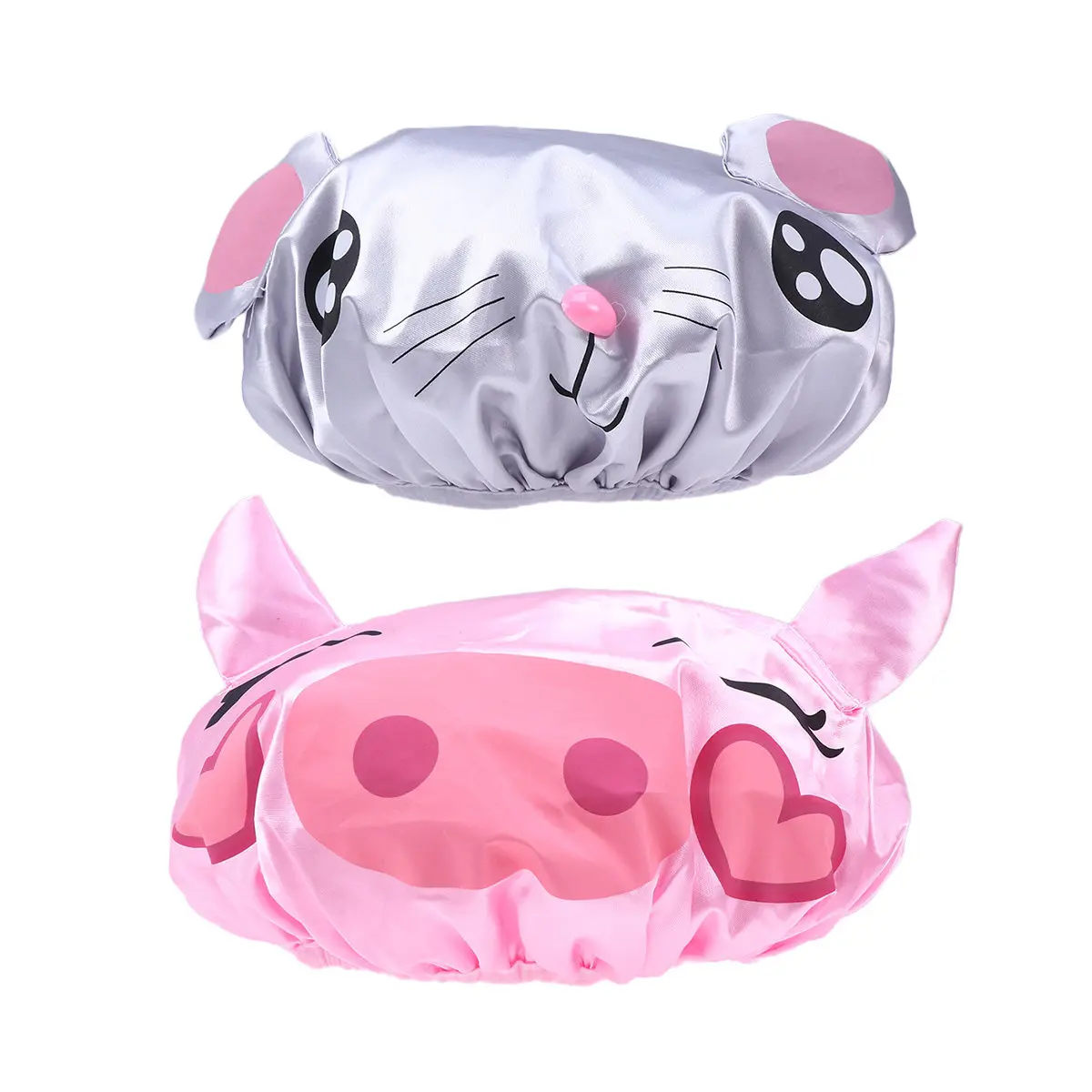 

2Pcs Baby Waterproof Satin Shower Caps Cartoon Mouse Pink Pig Bathing Hats for Kids Soft Reusable Hair Protection Shower Hats
