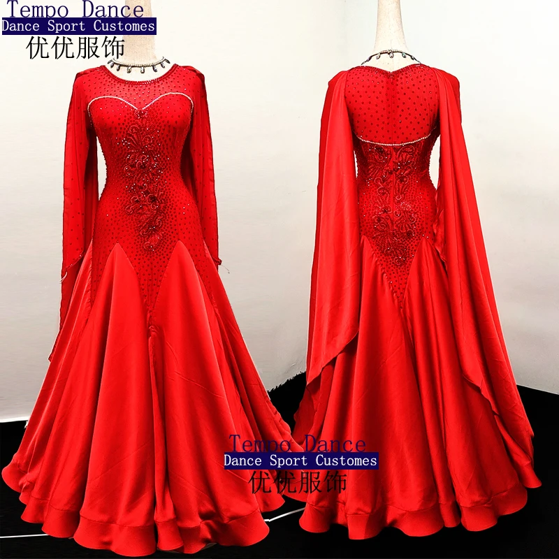 Women Customized Design New National Standard Ballroom Party Dress Ballroom Dance Competition Performance Dress ForUK10 US10