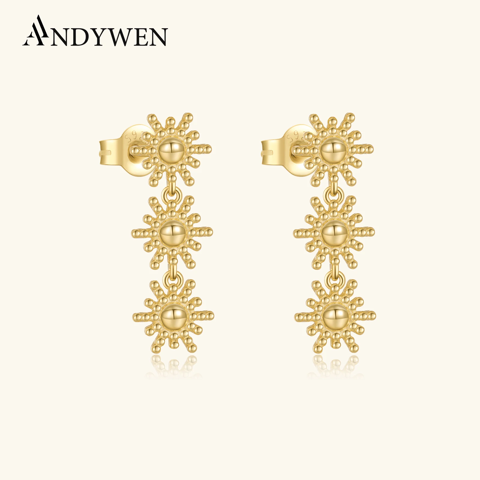 

ANDYWEN стерлингового серебра 925 пробы, длинные серьги-капли с солнечным цветком, простые 2024, женские роскошные вечерние подарок, ювелирные украшения в стиле рок-панк