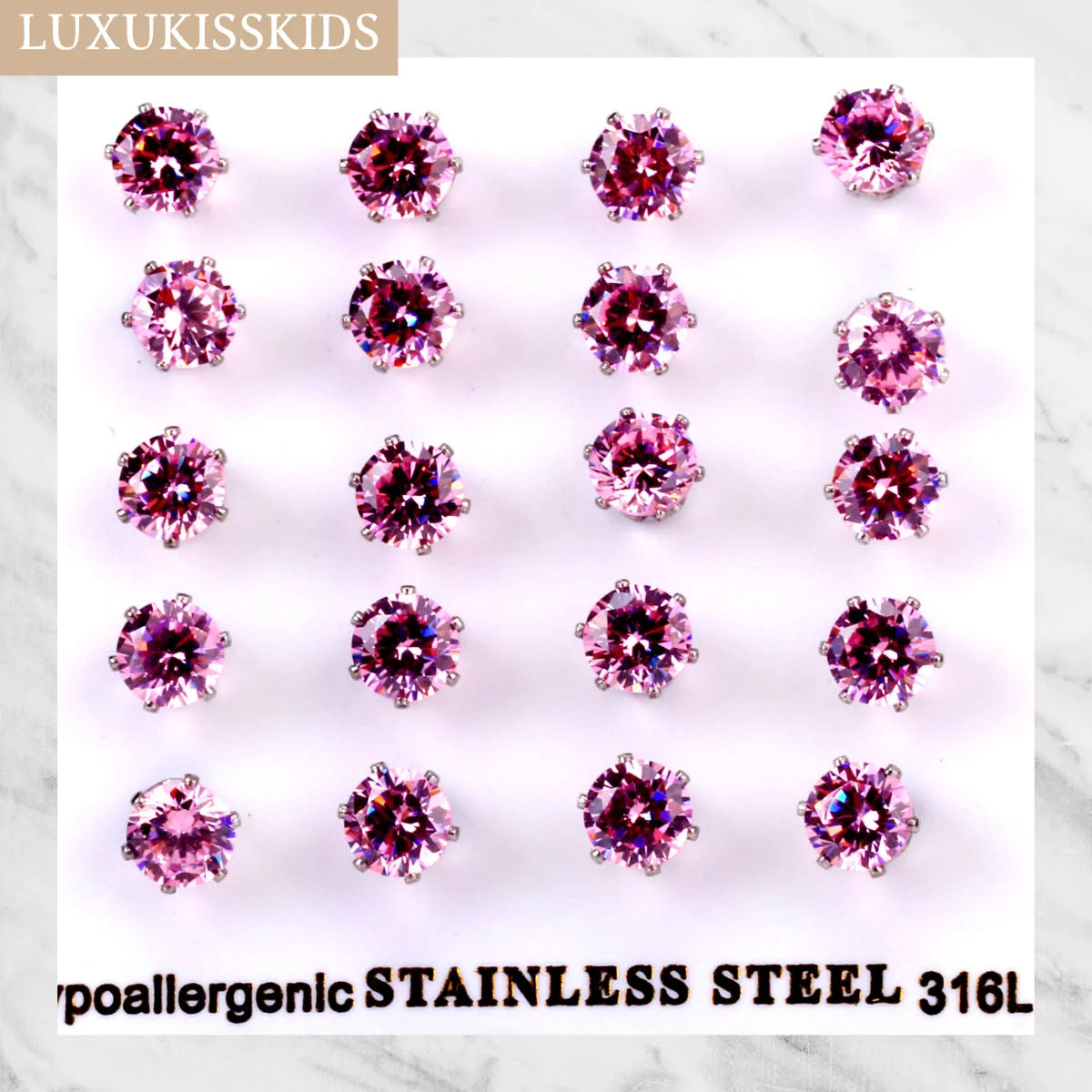 LUXUKISSKIDS 10Pair/Lot Y2K Cute Pink Zircon Earrings Sets Korean Fashion Small Stud For Women/Girl Romantic Wholesale Jewelry