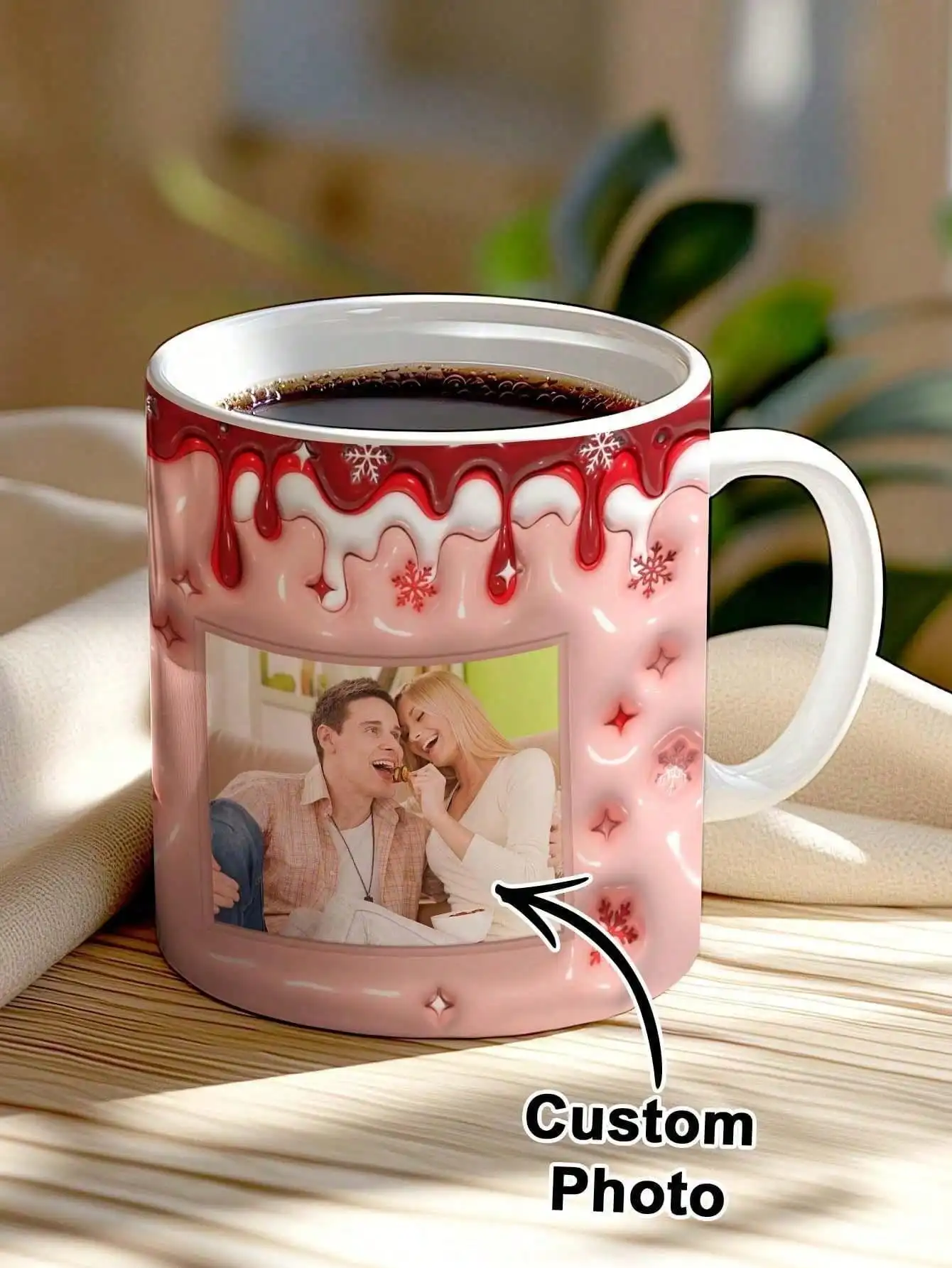 1pc Custom Couple Photo Mug 3D Inflated Effect Personalized Coffee Cup Gift For Him Her Boyfriend Girlfriend Valentine Birthday