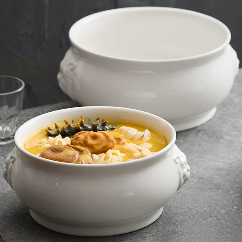 

Creative Relief Lion Head White Ceramic Bowl, Household Soup Bowl, Tableware，noodle Bowls，Soup Basin, Kitchen,Dining & Bar