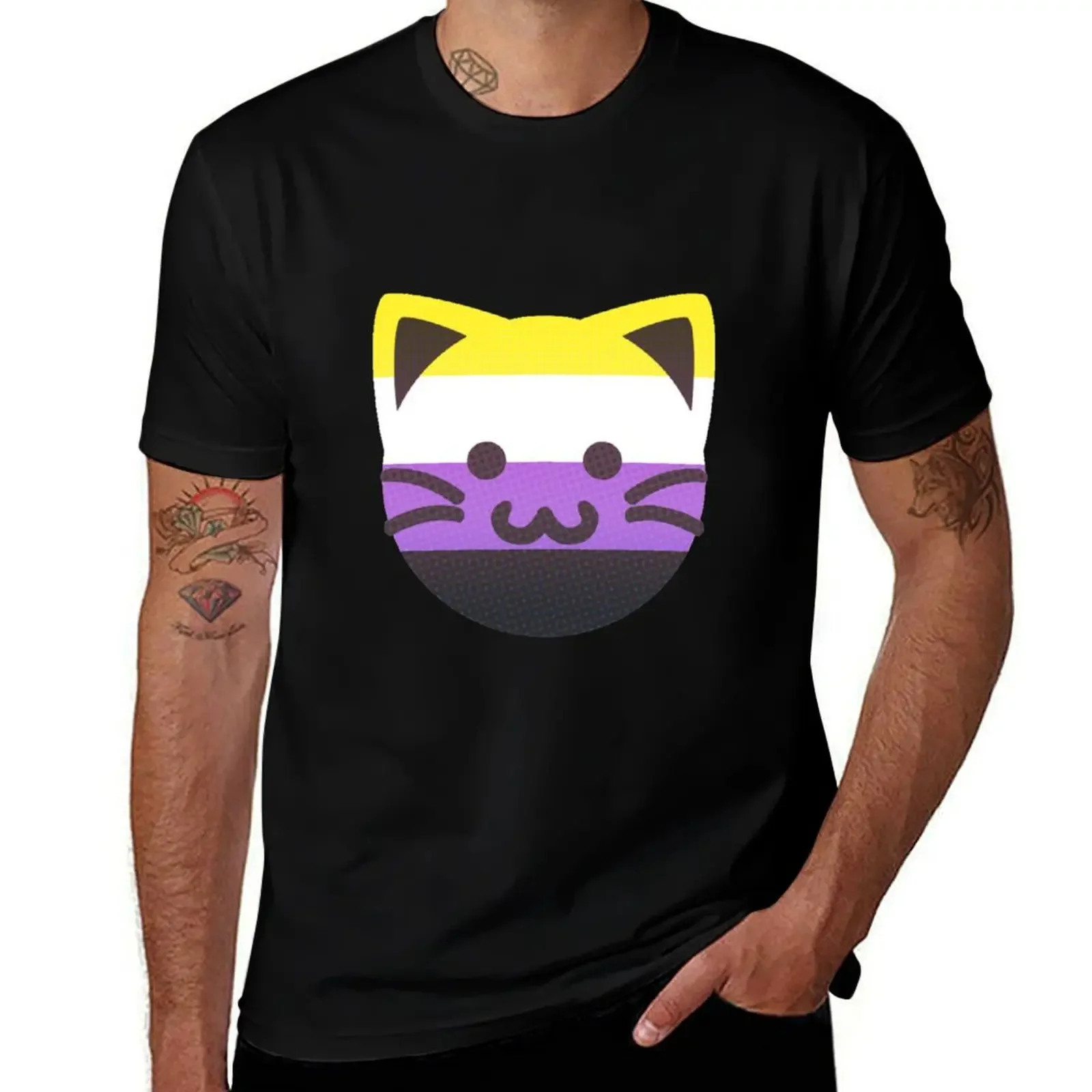 Nonbinary Pride Cat T-Shirt graphic tee shirt valentines clothes affliction shirts aesthetic clothes t shirts men