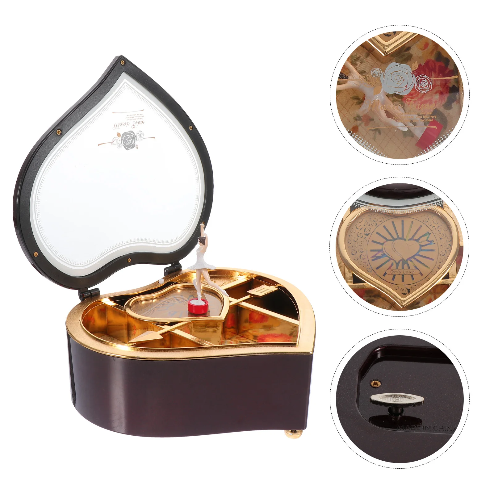 

Музыкальная шкатулка для драгоценностей в форме балерины в форме сердца, вращающаяся настольная украшение, красивая шкатулка для мелодии, подарок для хранения ювелирных изделий