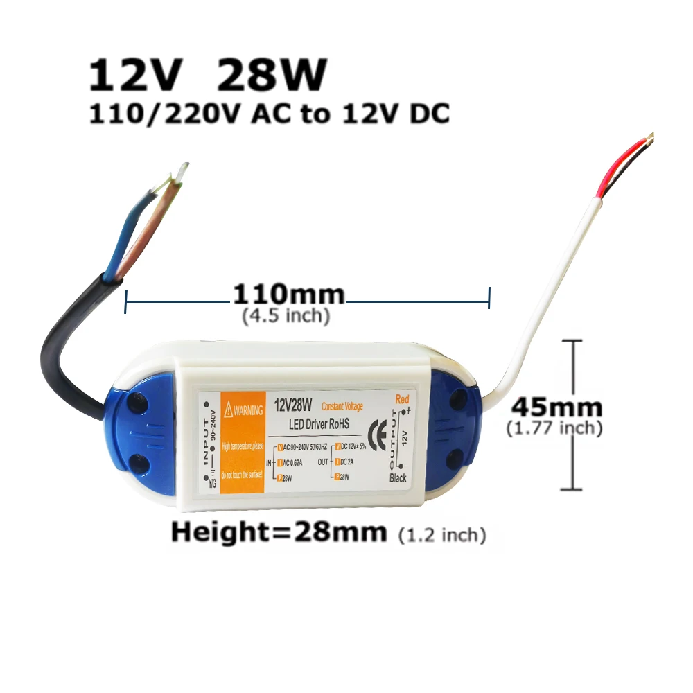 12V LED Driver AC 110V 220V to DC 12V Power Supply 18W 28W 48W 72W 100W 12 Volt Power Adapter LED Strip Lighting Transformer