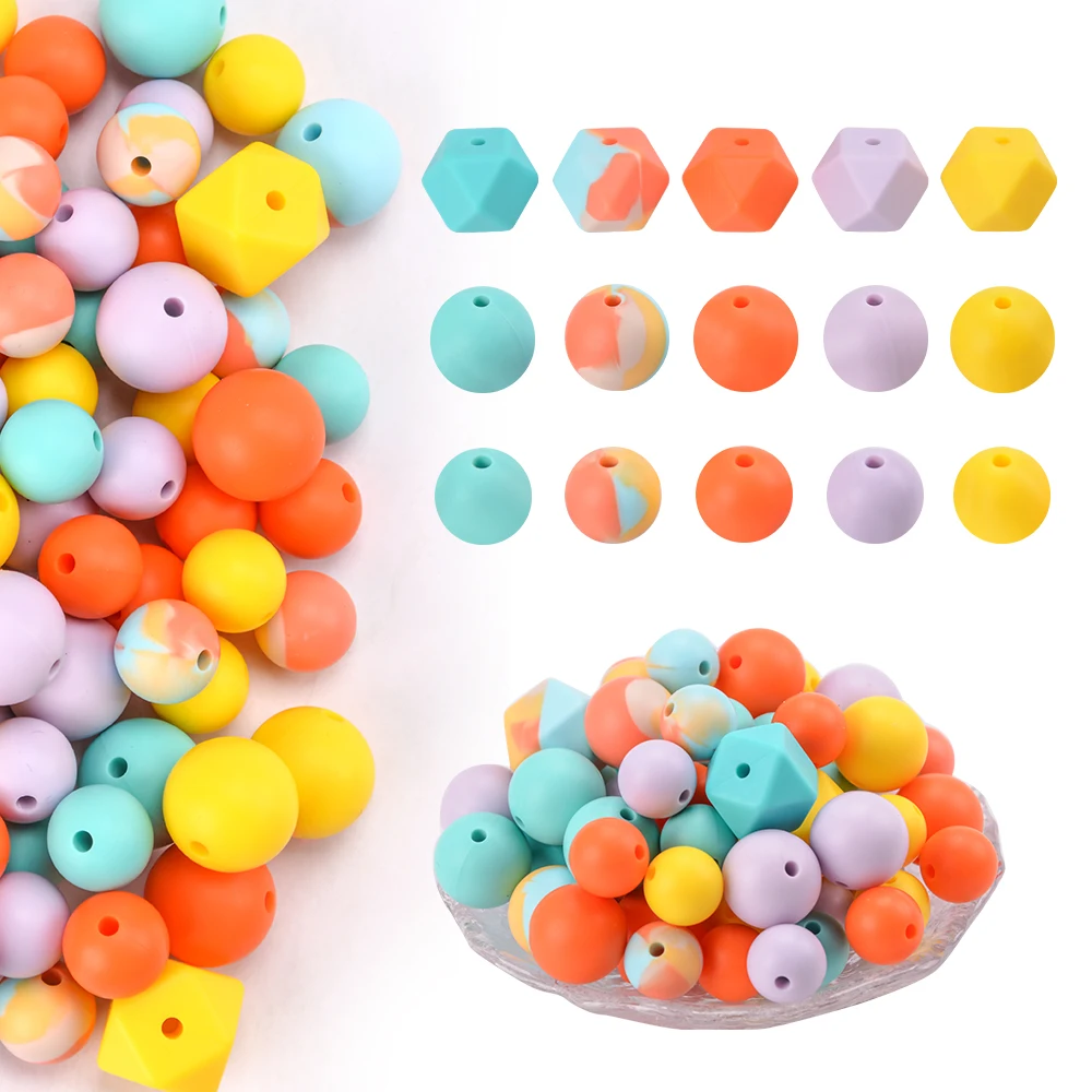 85pcs Silicone colorful Beads Baby Teething Teethers Rainbow mix Beads BPA Free Baby Shower Gifts Jewelry accessories