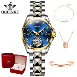 OUPINKE Women Watch Automatic Skeleton Tourbillon Sapphire Crystal Waterproof Elegant Luxury Ladies Wrist Watch Bracelet Set