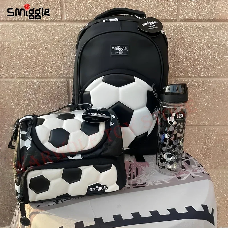 Genuine Australian Smiggle Schoolbag With Large Capacity Lightweight Black And White Football Backpack Lunch Bag Student Gift