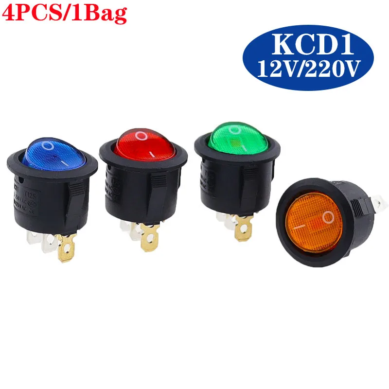 4 szt. KCD1 5 V-12 V / 220 V ON/OFF okrągły przełącznik kołyskowy podświetlany diodami LED deska rozdzielcza samochodu Dash Boat Van ze światłem