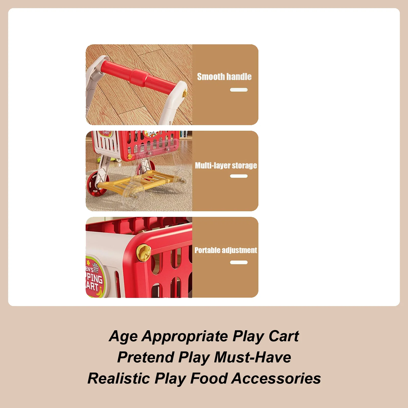 Chariot de courses pour enfants, ensemble de jouets de voiture à pousser, accessoires de cuisine, jouets éducatifs, faux aliments pour garçons et filles