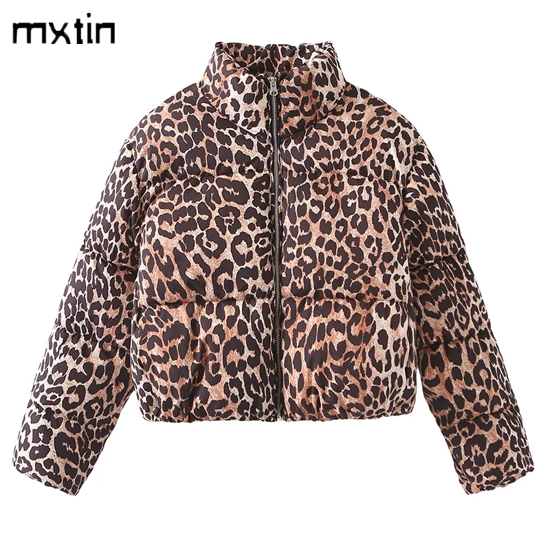 Women\'s Winter Vintage Leopard Print Cotton Jackets Coat Fashion Long Sleeve Parkas Female Outerwears Tops New in Coats Clothes