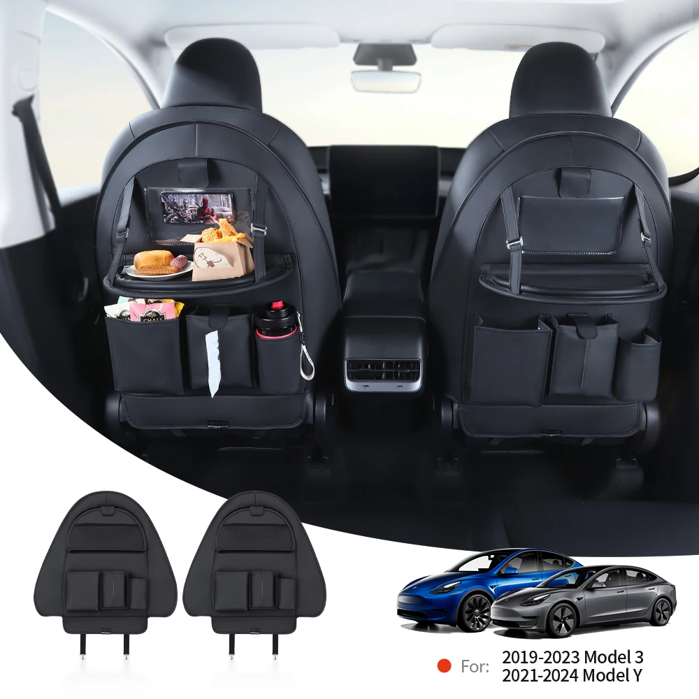 YZ Car Seatback Protector for Tesla Model 3 Y Highland Seat Back Protective Child Anti-Kick Mats Leather Storage Pockets