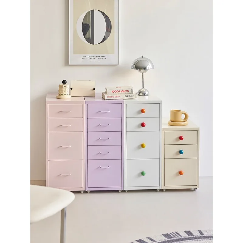 

Mobile storage cabinet Cream wind simple wrought iron chest cabinet Home bedroom Bedside table Dopamine creative
