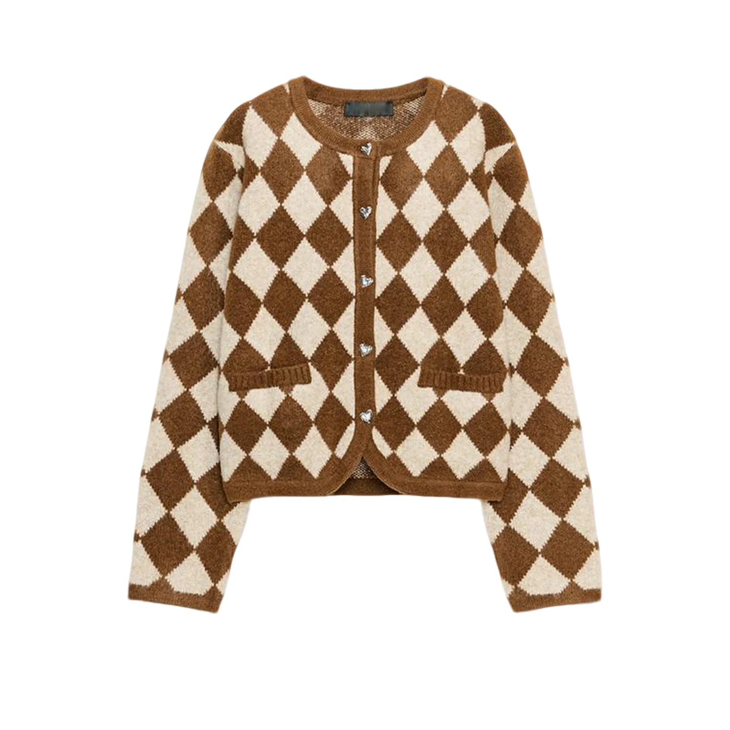 Autunno Inverno delle nuove donne rotonde Ne Long Sve bottone singolo modello diamante lavorato a maglia Jaet francese Sle Casual poliestere F...