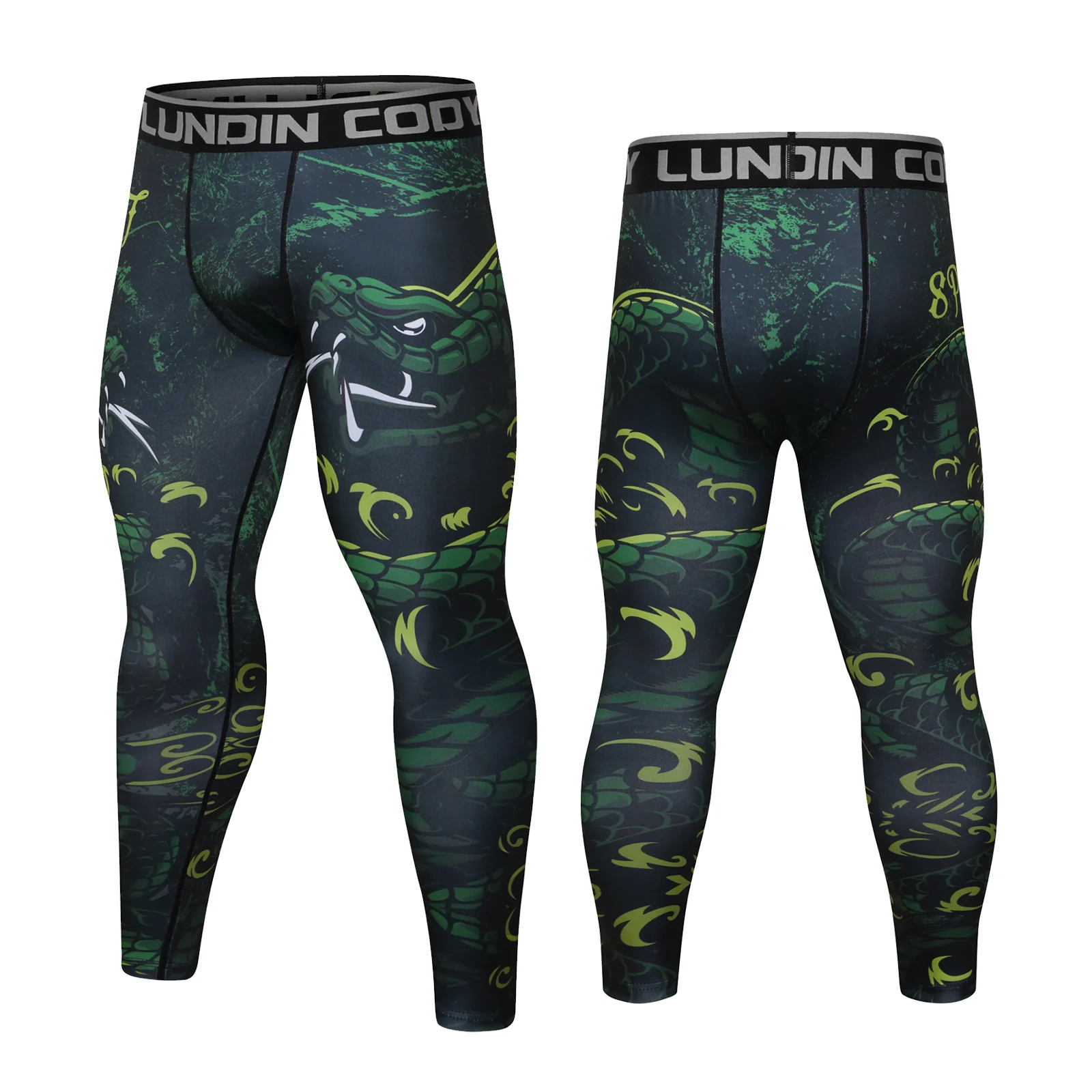 Wholesale Price Men's Compression Elastic Tights Leggings Snake Print Green Male No Gi  Jiu jitsu gi Muay Thai Spats Custom